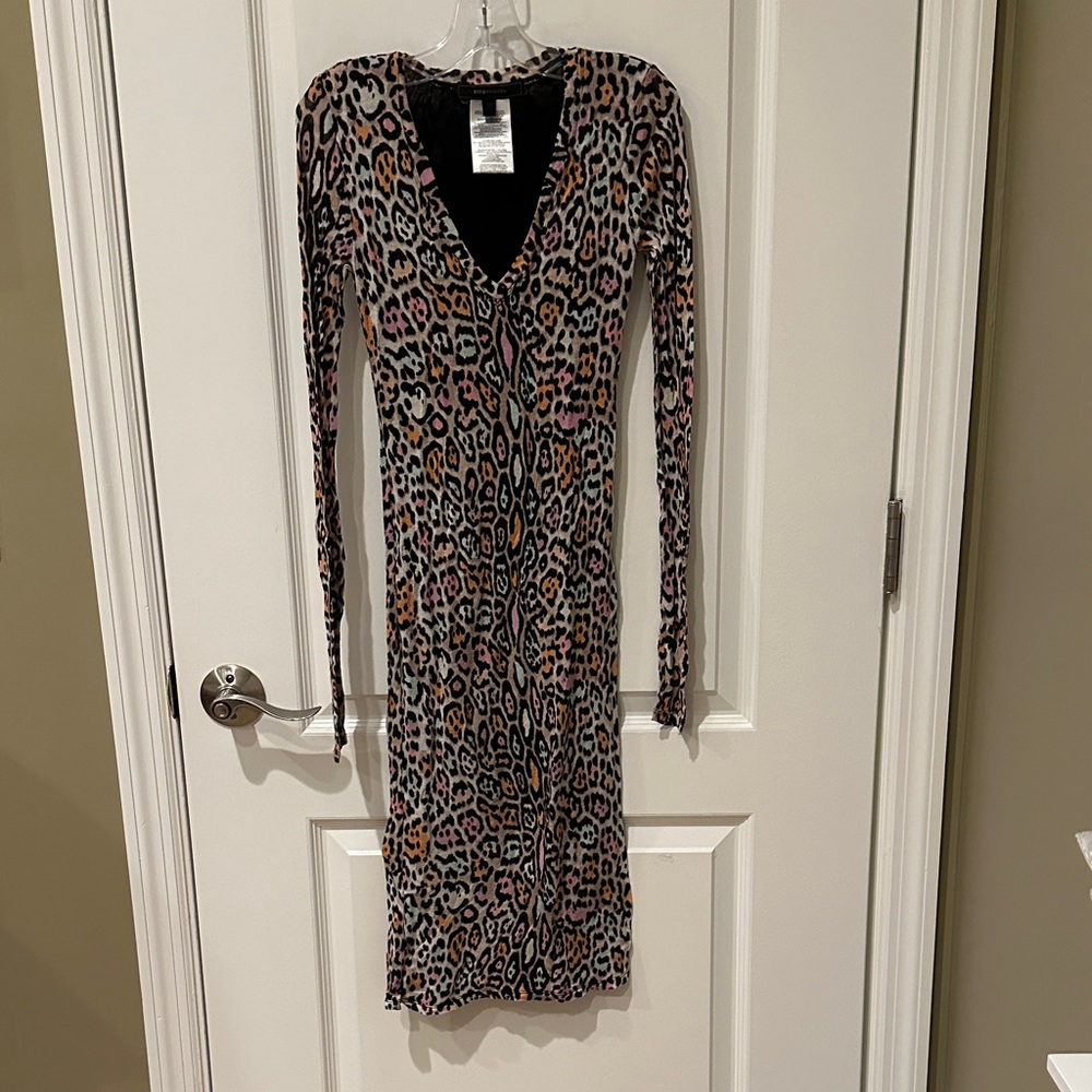 BCBGMaxAzria Multicolor Animal Print Long Sleeve Dress